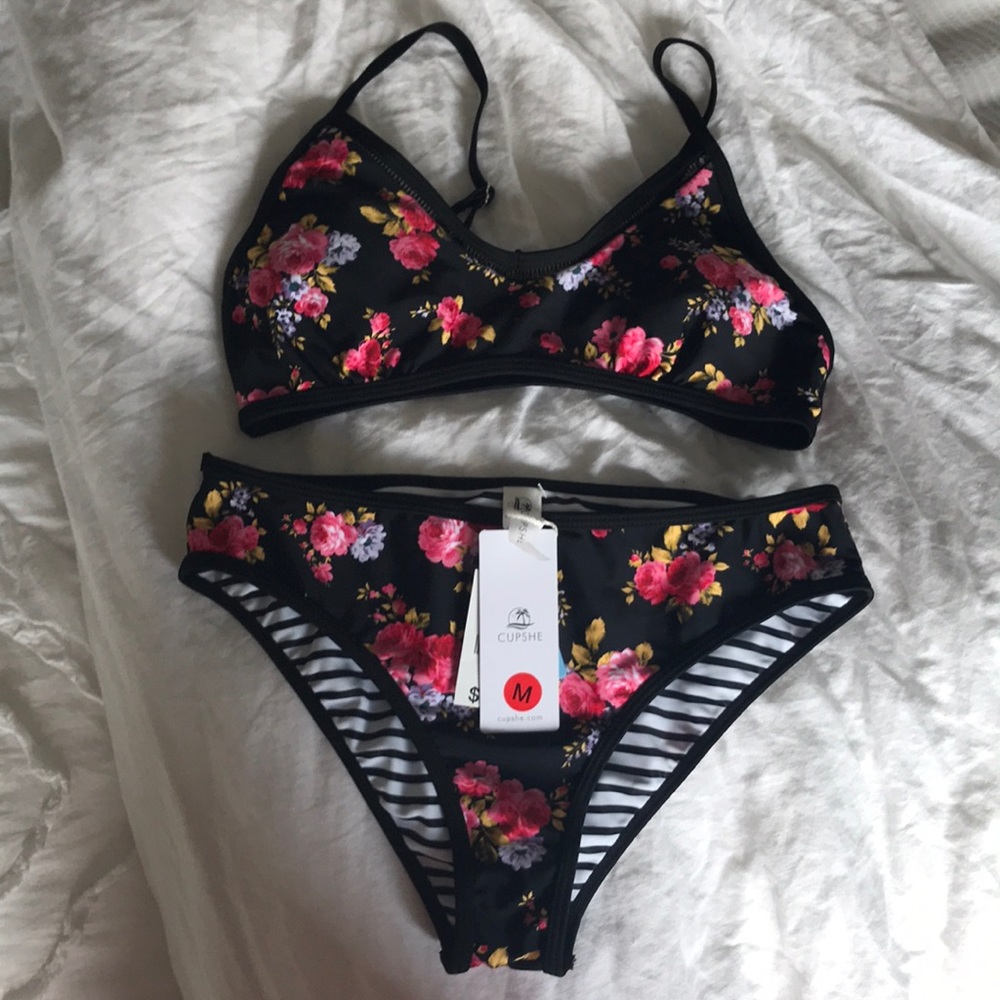 Cupshe Black Floral Bikini, NWT